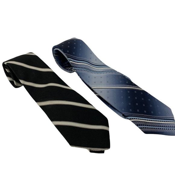 Lot of 2 Mens Ties Brownstone Black Stripe Silk Silverwoods Oleg Cassini 0632 - Picture 3 of 10
